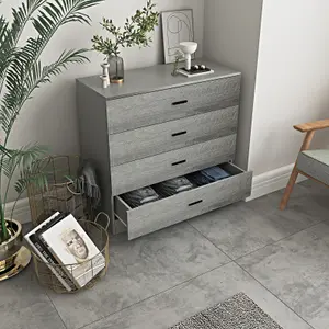 URBNLIVING Height 73cm 4 Drawer Wooden Bedroom Chest Cabinet Modern Grey Carcass and Ash Grey Drawers Wide Storage Cupboard Closet