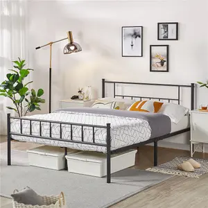 Yaheetech Black 4ft6 Double Basic Metal Bed Frame with Headboard and Footboard