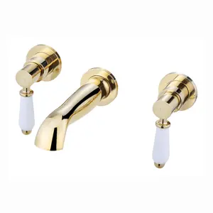 ENKI Downton Gold 3-Hole Wall Mounted Ceramic Lever Brass Basin Mixer Tap BT0605