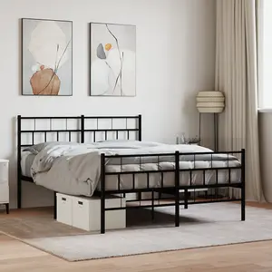 Berkfield Metal Bed Frame with Headboard and Footboard Black 135x190 cm