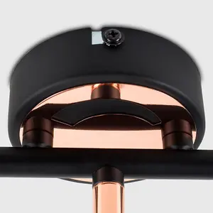 ValueLights Garcia Modern Matt Black and Copper 3 Way Adjustable Straight Bar Ceiling Spotlight