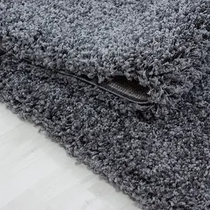 Abaseen 120cm Dark Grey Thick Pile Soft Shaggy Modern Circluar Rug