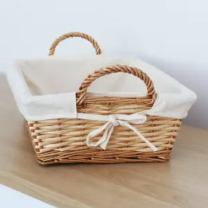 JVL Hand Woven Acacia Rectangular Willow Storage Basket with Lining, Honey Finish