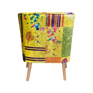 Fabric Gold Patchwork Abigail Accent Wingback Chair with Footstool