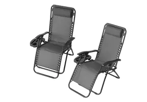 HAUSOWN Zero Gravity Chair With Cup Holder And Headrest Pillow Comfortable For Home And Outdoors Set Of 2 With Grey Colour