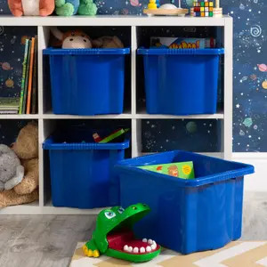 Wham 4x Stack & Store 24L Blue Plastic Storage Boxes. Home, Office, Classroom, Playroom, Toys, Books. L42 x W32 x H25cm