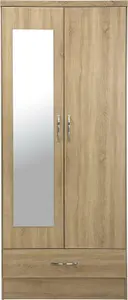 Nevada Mirrored Wardrobe 2 Door 1 Drawer Wardrobe Sonoma Oak Effect