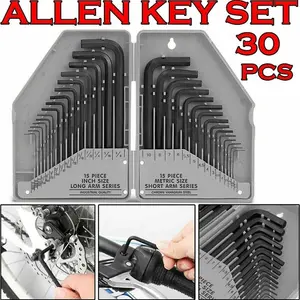 30Pcs Hex Key Allen Key Long Set With Hard Storage Case Metric And Imperial Diy Hand Tool Kit