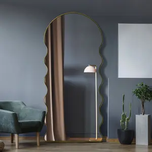 MirrorOutlet The Fluctus Gold Metal Dome Arch Wavy Frame Wall Mirror 180CM X 80CM