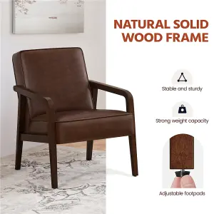 Yaheetech Dark Brown Extra-wide Faux Leather Accent Chair Wood Frame Armchair