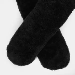 Teddy Fleece Womens Bed Socks Fluffy 2 Pairs Sherpa Non Slip Sole, Black