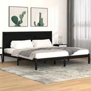 Berkfield Bed Frame Black Solid Wood Pine 200x200 cm