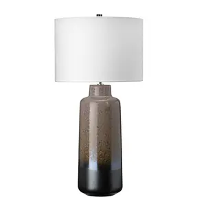 Table Lamp Light Brown Glaze Graphite Base White Faux Silk Shade LED E27 60W