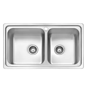 JASSFERRY Brilliant Drop-in Stainless Steel Kitchen Sink 1.5 Two Square Bowl Rome Design, 860 X 500 mm