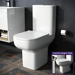 Nes Home Comfort Height Close Coupled Toilet Pan, Cistern & Soft Close Seat