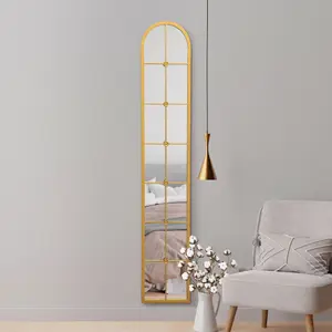 Mirror Slim Window Arcus - Gold Framed Arched Leaner Wall Mirror 67" X 12" (170CM X 30CM)