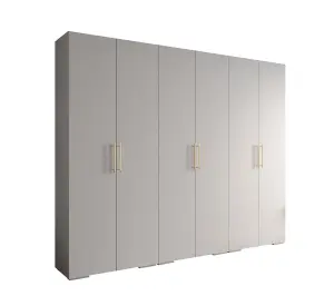 Elegant White Inova 3 Hinged Door Wardrobe W3000mm H2370mm D470mm - Ultimate Storage with Gold Vertical Handles