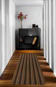 Chocolate Striped 8mm Thick Rectangle Mat For Bathroom, Kitchen, Easy to Clean Modern Striped Mat - 67cm X 180cm