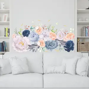 Walplus Pink and Blue Watercolour Flowers Wall Stickers Mural Decal