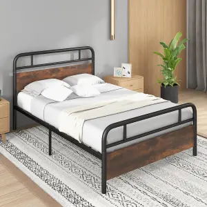 Costway Double Size Bed Frame Platform Metal Slats Support Bed W/ Industrial Headboard