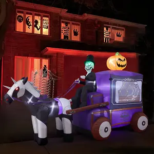 6ft Halloween Inflatables Outdoor Decorations,Grim Reaper Driving Skull Carriage with Built-in LEDs, for Yard Holiday