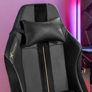 X-Rocker Onyx PC Office Gaming Chair, Ergonomic Computer Desk Chair, Velvet & Faux Leather with Lumbar Support - BLACK / GOLD