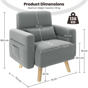 Yaheetech Light Grey Modern Fabric Arm Chair with Rubberwood Legs