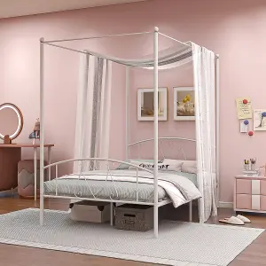 Costway Double Size Metal Canopy Bed Frame 4-Poster Modern Platform Wooden Slat Support