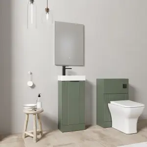 Cloakroom Suite - Fluted Floor Standing Vanity, WC, Toilet and Tap- Green/Black