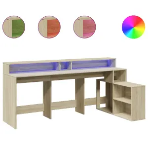 Berkfield Desk with LED Lights Sonoma Oak 200x104x91 cm Engineered Wood