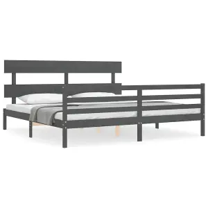 Berkfield Bed Frame with Headboard Grey 200x200 cm Solid Wood