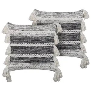 Set of 2 Cushions ROCHEA Cotton 45 x 45 cm Striped Black