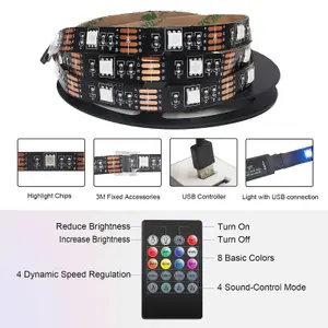 LED Strips Light with Remote Control,power by USB,3M