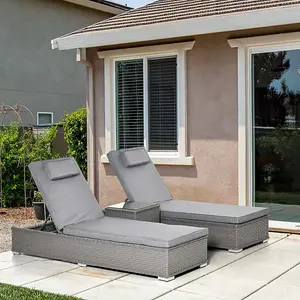 Rattan Sun Lounger Set with Side Table / 5 Position Recline for Ultimate Comfort and Style