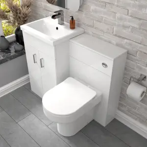 Nes Home White Vanity Basin Cabinet, WC Unit & Comfort Back To Wall Toilet