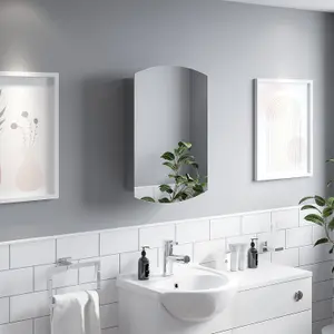 400 x 600mm Bathroom Mirror Cabinet Storage Wall Mounted Cupboard Ready Assembled Unit Single Mirrored Door, Stainless Steel