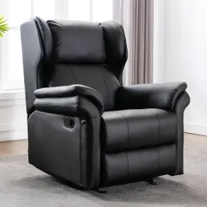 Latch Recliner Rocking Chair With Wingback Design In Black Bonded Leather