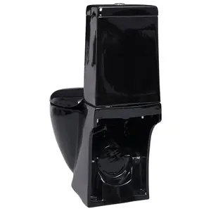 Berkfield WC Ceramic Toilet Bathroom Round Toilet Bottom Water Flow Black