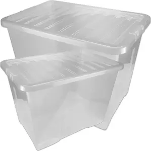 Set of 5 Clear Plastic Extra Large 80 Litre Stackable Storage Containers With Lids