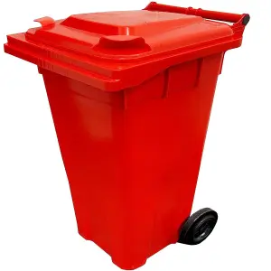 Red 240L Standard Sized Outdoor Recycling Wheelie Bin With Rubber Wheels & Lid