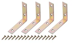 Yellow Zinc-plated Mild steel Corner bracket (H)1.5mm (W)65.5mm (L)65mm, Pack of 4