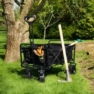 Folding Garden Trolley with Large Wheels and Removable Fabric, Ideal for Festivals, Camping, Black - Maximum Load 100kg