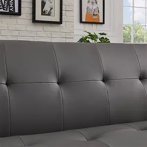 Venice Faux Leather Sofa Bed In Grey With Chrome Metal Legs