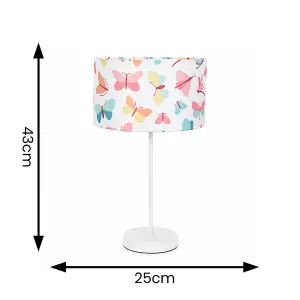 ValueLights Charles White Metal Single Stem Table Lamp with Butterfly Lamp Shade and LED Bulb