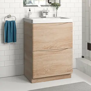 Stanhope 600mm Single Bathroom Vanity with Integrated Resin Basin Light Oak