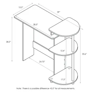 Furinno Compact Computer Desk with Shelves, Dark Walnut