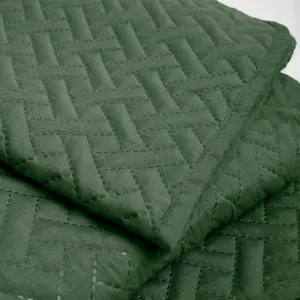 Brentfords Geo Pinsonic Blanket Throw Quilted Bedspread, Green - 200 x 240cm