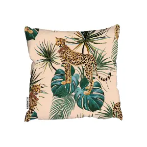 Tropical palm leaves and leopard (Outdoor Cushion) / 60cm x 60cm