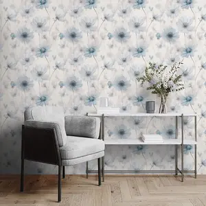 Lissa Flowers Wallpaper Blue Muriva 215502