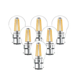 paul russells LED Filament Dimmable Golf Bulb, BC B22, 4.5W 470 Lumens, 40w Equivalent, 2700K Warm White, Pack of 6